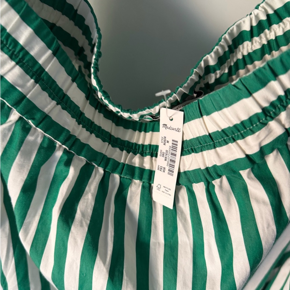 Madewell NWT Green and white striped poplin 100% cotton midi skirt - Picture 7 of 8